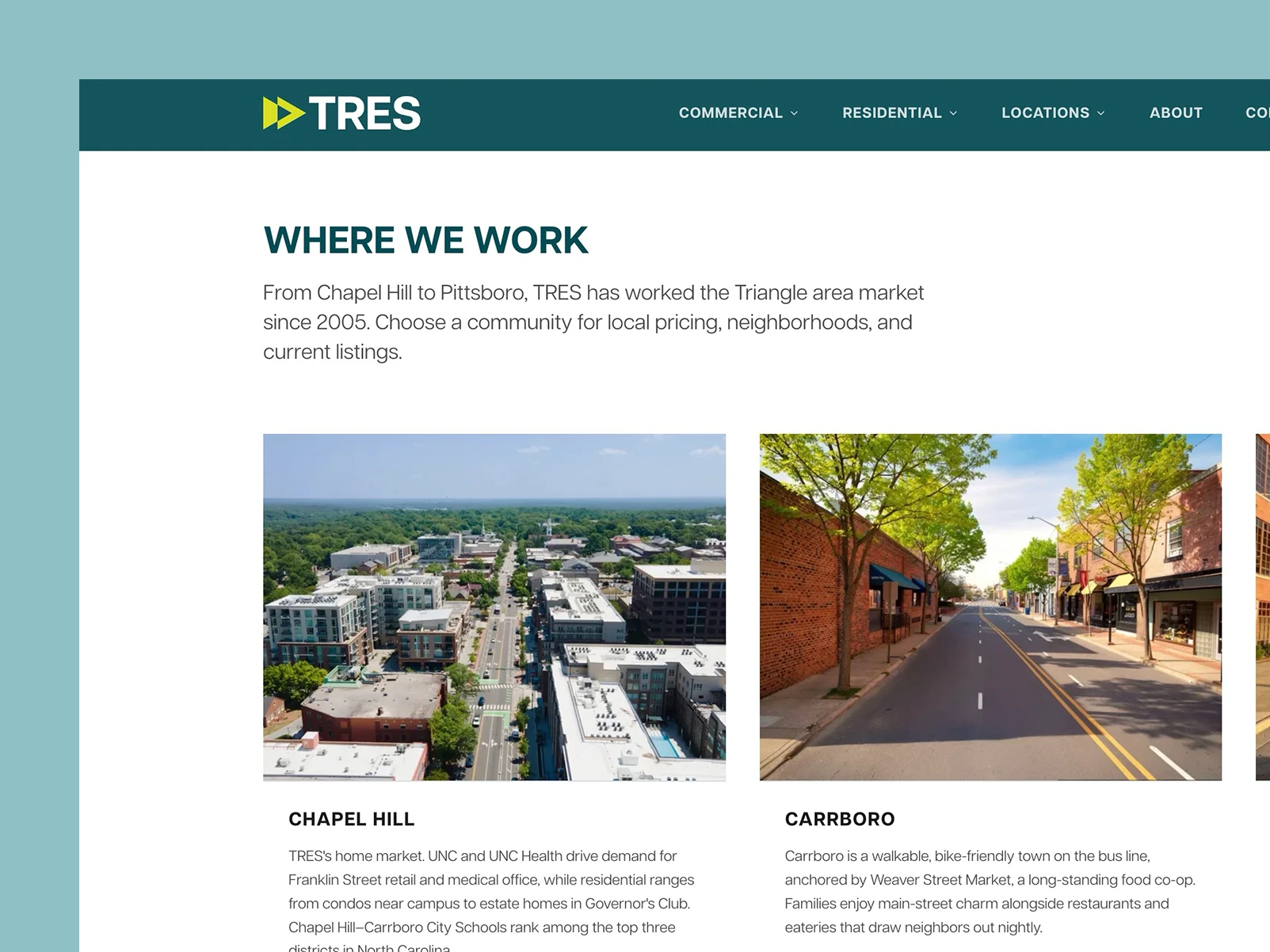 TRES website locations page